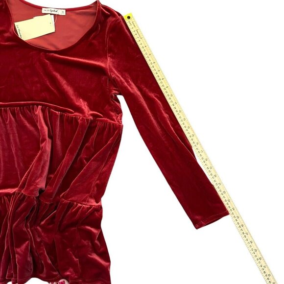 Live to be Spoiled Dress Women's Size Large red velvet long sleeve tiered - Picture 8 of 12